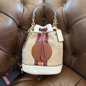 Coach Dempsey 19 Drawstring Bucket Bag Chalk Multi Jacquard